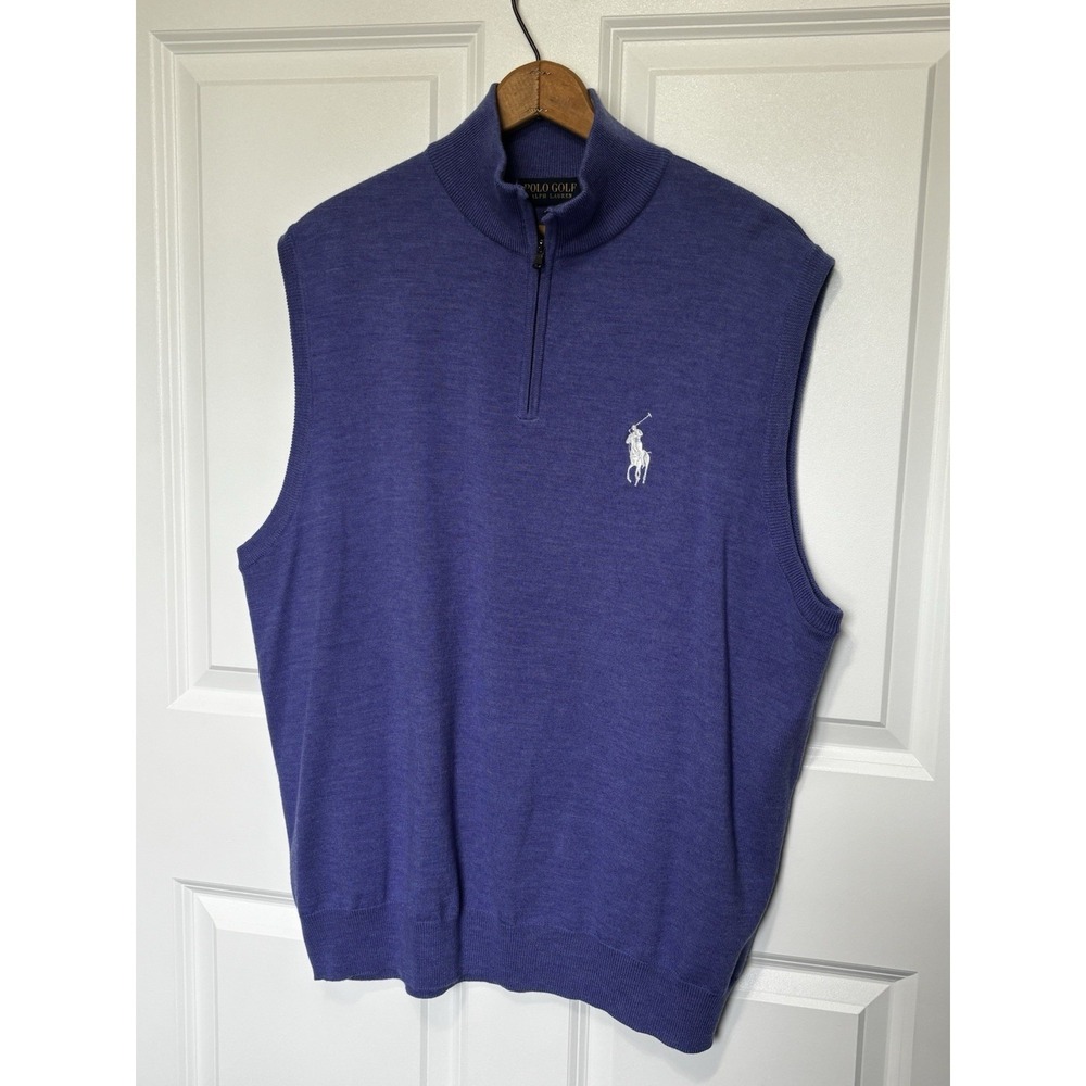 Polo Golf Ralph Lauren 100% Wool Purple 1/4‎ Zip Sweater Vest Men's XL 0293